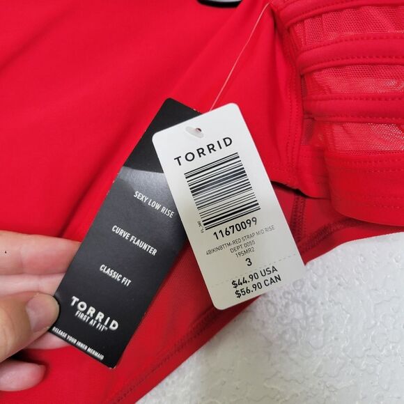 Torrid Size 3X Red Mid-Rise Mesh Ladder Caged Striped Side Bikini Swim Bottoms - Picture 6 of 8